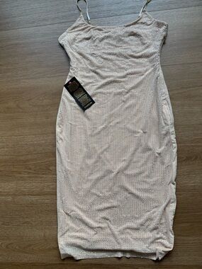 bebe Blush Pink Midi Slip Dress with Sparkle Embellishment